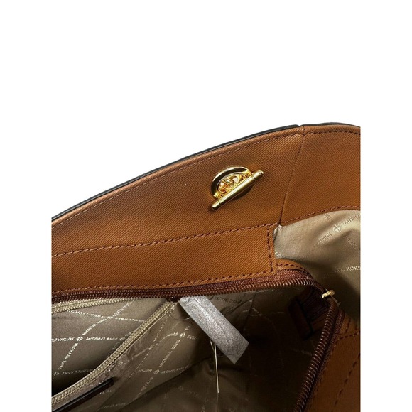 Michael Kors Jet Set Large Leather Brown X Cross Chain Shoulder Tote Hand Bag - Picture 13 of 16